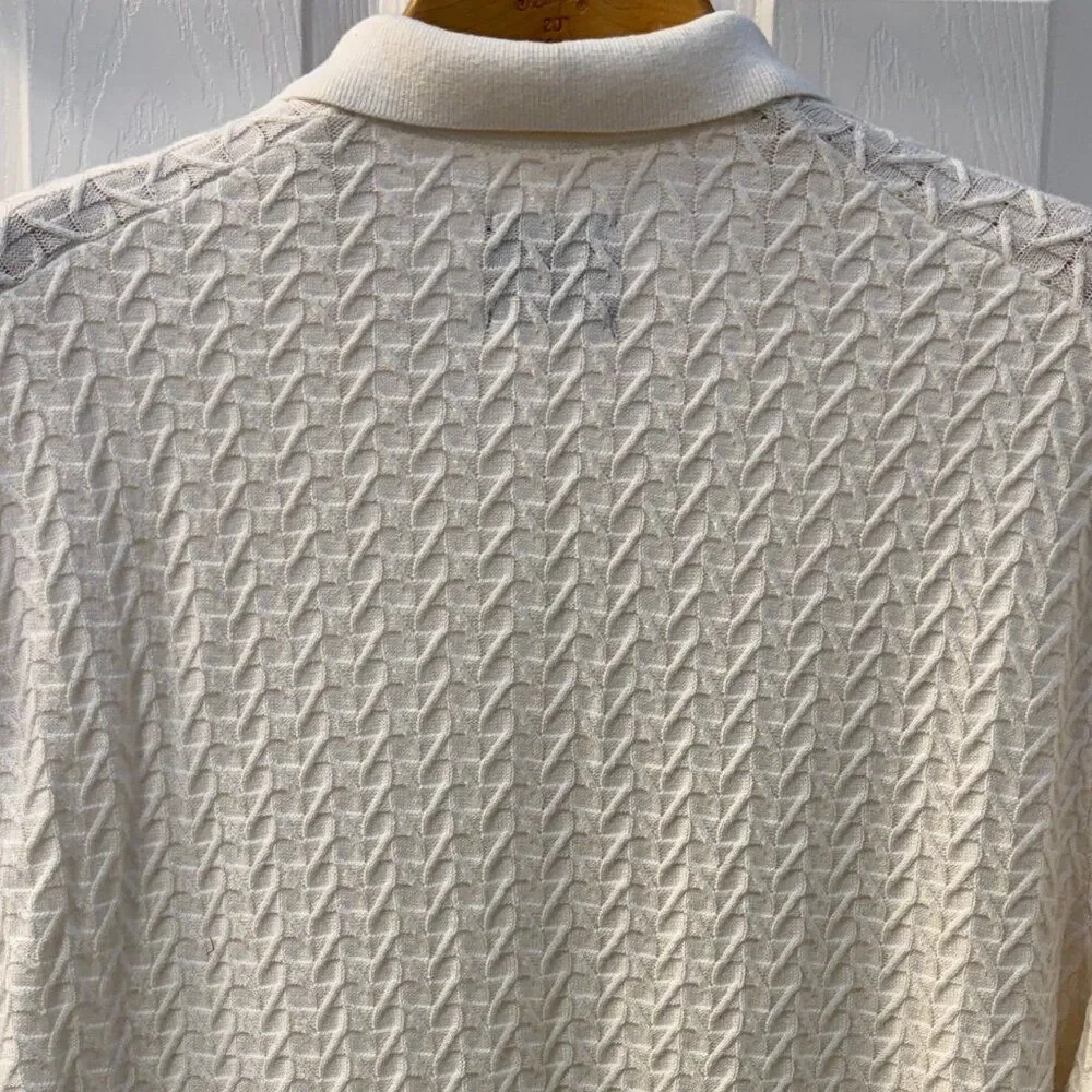 NWT Abercrombie & Fitch Cream Textural Stripe Zip Sweater Polo Size XXL